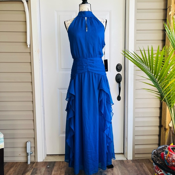 White House Black Market Dresses & Skirts - Elegant Blue Halter Maxi Dress